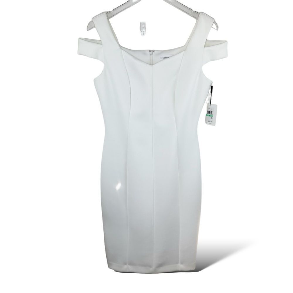 White Cold Shoulder Body Con Calvin Klein Dress Bridal Wedding Guest Prom Sz 8